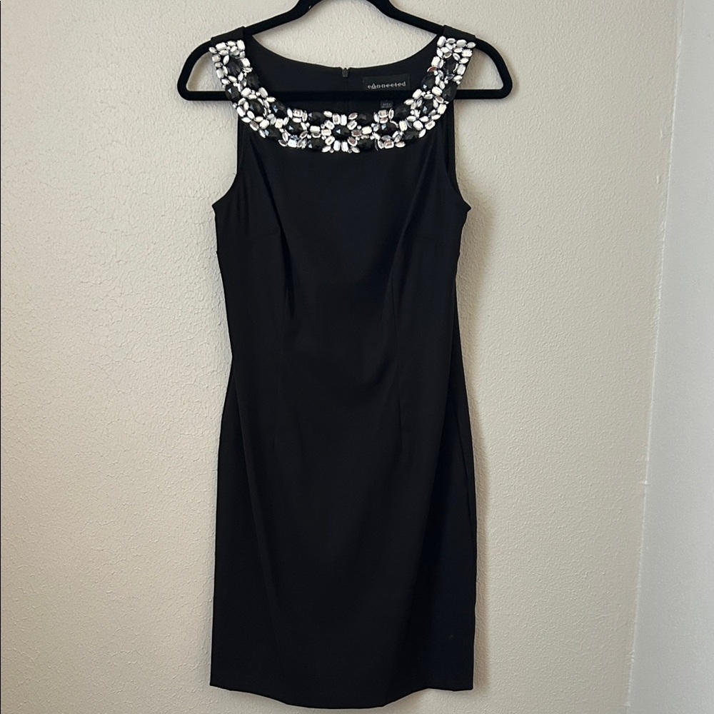 Adrianna Papell Black Dress with Embellished Neckline size 8